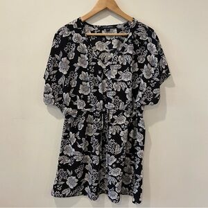 Mario Serrani floral print dress size medium black white v neck elastic waist